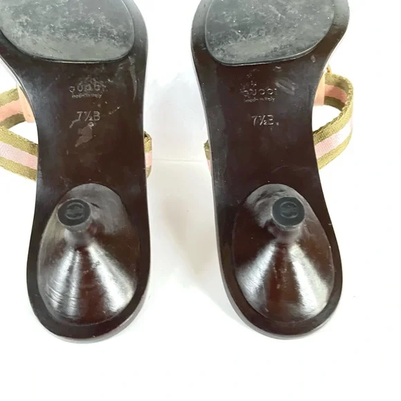 Gucci logo GG pink beige sandals  7.5 - Picture 14 of 15